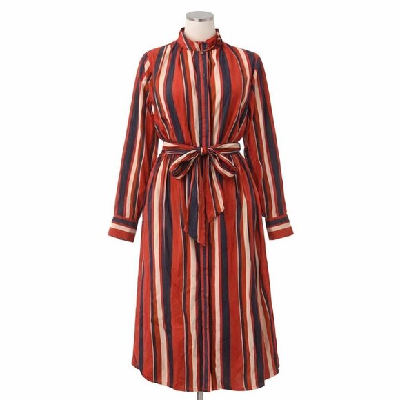 Flying Tomato Dresses & Skirts - Flying Tomato Bold Stripe Midi Shirt Dress L
